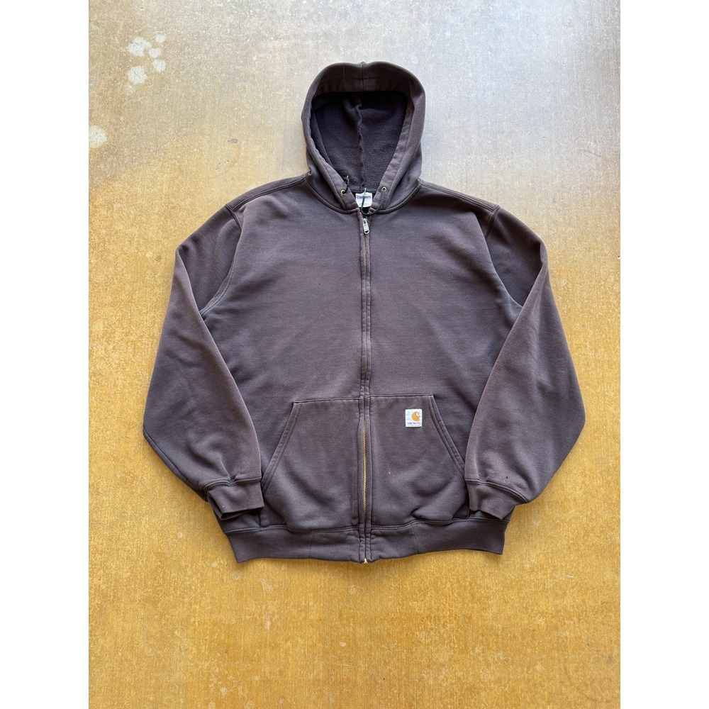 Carhartt Zip Up Black Faded Blank Heavy Cotton Hoodie Sweater Skater (L)